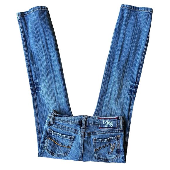 VTG 90's Yes Brand Jeans Girls 10 Blue 25 inches x 26" Studded Embroider… - Picture 1 of 12